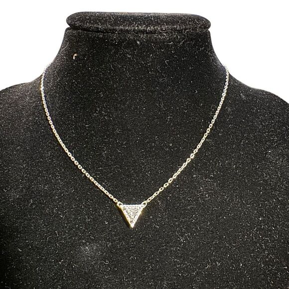 Swarovski Jewelry - NWT Swarovski triangle 12”+2” silver tone necklace